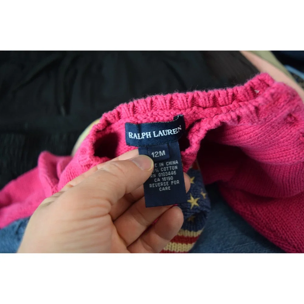 Ralph Lauren Sweater 12M Pink American Flag Knit Baby Girls Preppy